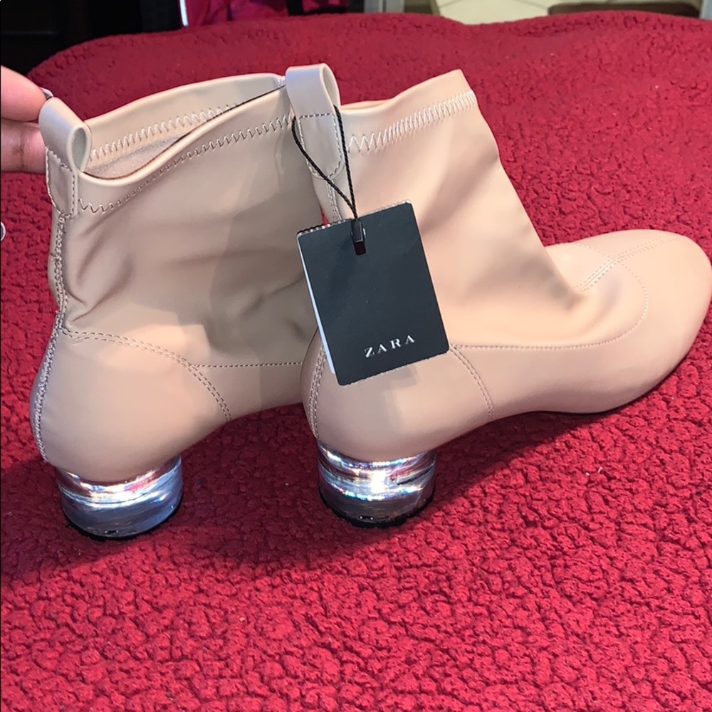 Zara Women Nude Ankle Boot with Clear Heel